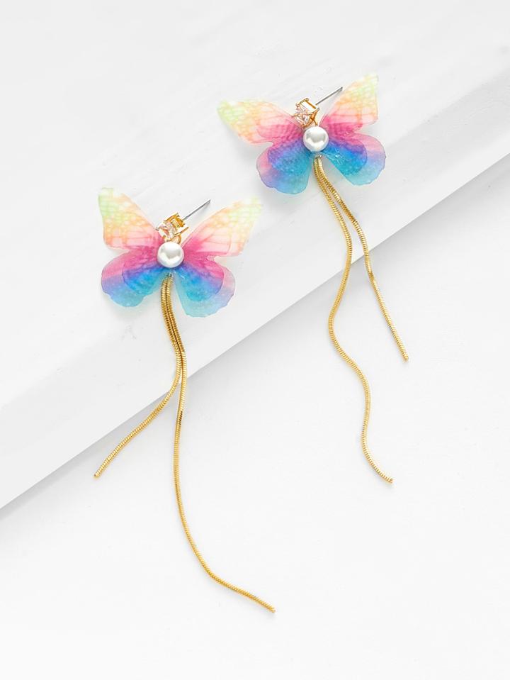 Romwe Ombre Butterfly Chain Thread Earrings