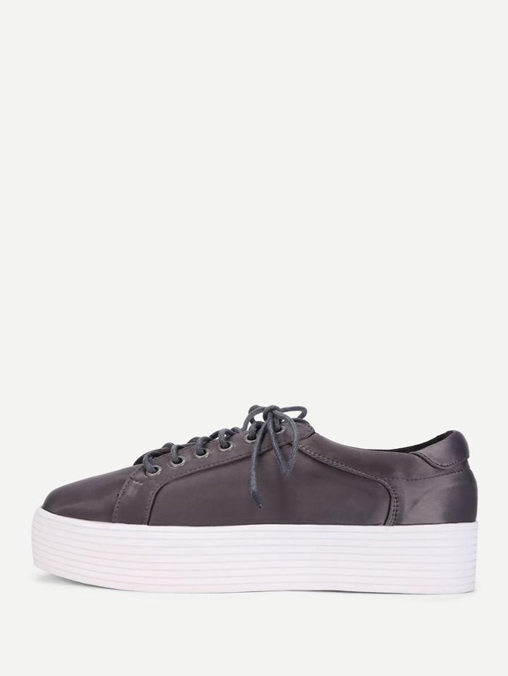 Romwe Lace Up Flatform Satin Shoes
