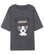 Romwe Round Neck Dog Pattern Loose T-shirt