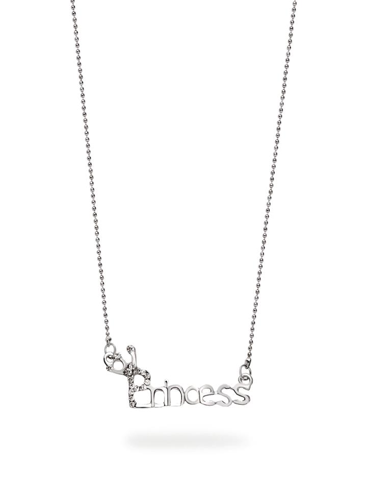 Romwe Silver Crown Princess Word Crystal Necklace