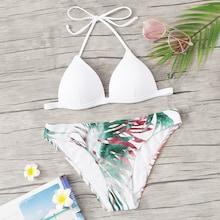 Romwe Random Halter Triangle Top With Tropical Bikini