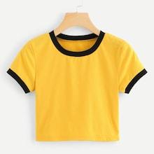 Romwe Contrast Ringer Crop Tee