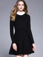Romwe Black Collar Long Sleeve Knit Dress