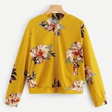 Romwe Zip Up Flower Print Jacket
