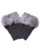 Romwe Dark Grey Knitted Faux Fur Cuff Half-finger Handwarmmers