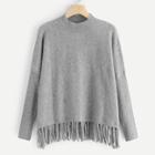 Romwe Plus Drop Shoulder Fringe Hem Jumper