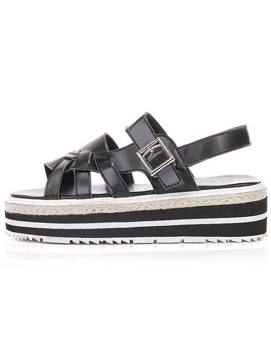Romwe Black Striped Trim Buckle Strap Pu Sandals