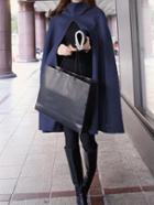 Romwe Hooded Long Navy Cape Coat