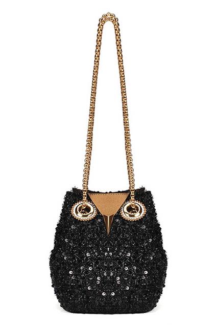 Romwe Black Owl Shaped Sequined Bag