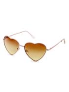 Romwe Metal Heart Shaped Frame Brown Lens Sunglasses