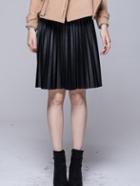 Romwe Pu Pleated Skirt