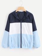 Romwe Cut And Sew Color Block Hooded Jacket