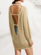 Romwe Apricot Cut Out Back Long Sleeve Sweater