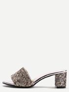 Romwe Gold Glitter Sequin Peep Toe Heeled Sandals