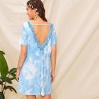 Romwe Tassel Trim Tie Dye T-shirt Dress