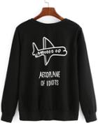 Romwe Aircraft Print Boyfrined Sweatshirt