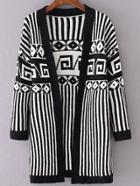 Romwe Black Striped Drop Shoulder Long Cardigan