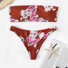 Romwe Random Floral Bandeau With Cheeky Bikini Set