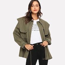 Romwe Waist Drawstring Button Solid Coat