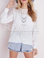 Romwe Beige Long Sleeve With Lace Blouse