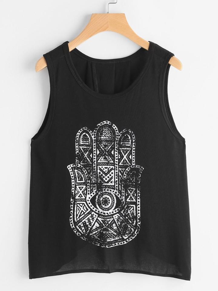 Romwe Printed Wrap Back Tank Top