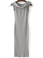 Romwe Grey Off The Shoulder Slit Dress With Bow Tie