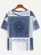 Romwe Blue Paisley Print T-shirt