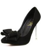 Romwe Black Point Toe With Bow High Heeled Pumps