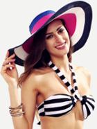 Romwe Multicolor Striped Large Brimmed Straw Hat