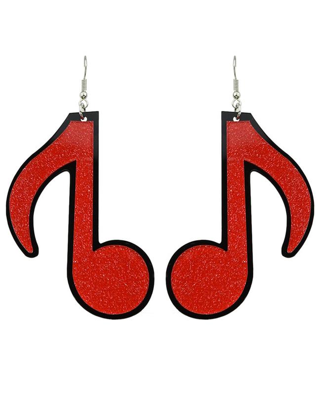 Romwe Red Acrylic Music Drop Earrings