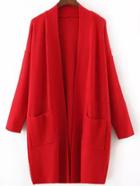 Romwe Women Long Sleeve Pockets Red Coat Sweater