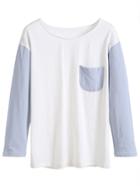 Romwe White Contrast Sleeve Pocket T-shirt
