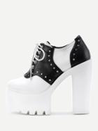 Romwe Two Tone Cut Out Lace Up Pu Heels