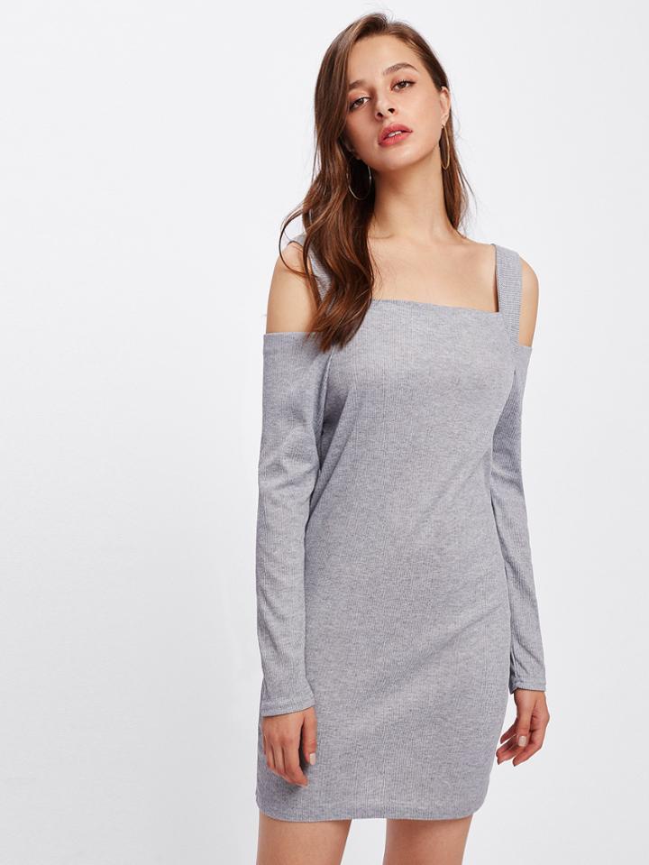 Romwe Open Shoulder Marled Knit Dress