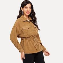 Romwe Button & Pocket Front Drawstring Cord Utility Jacket