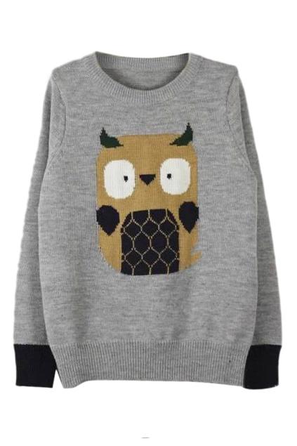 Romwe Romwe Owl Knitted Grey Jumper