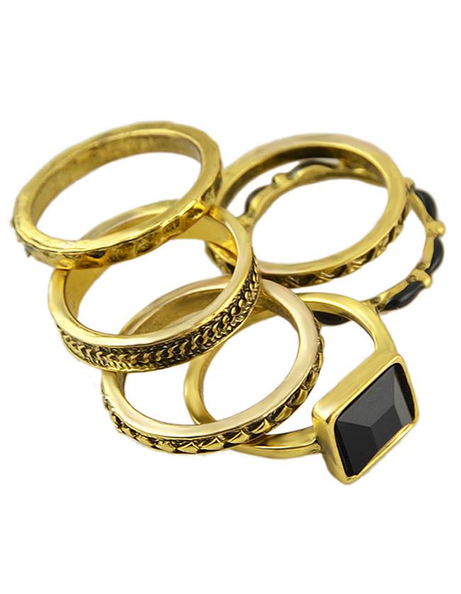 Romwe Cheap Wholesale Vintage Style Four Pieces Black Ring Set