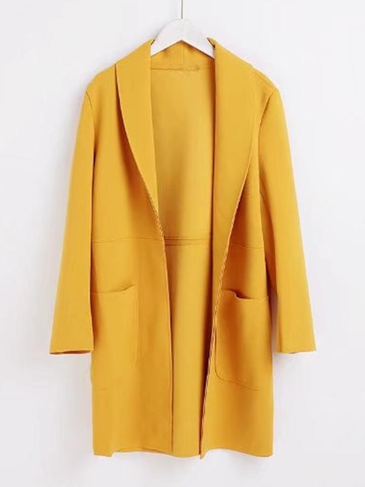Romwe Shawl Collar Longline Faux Leather Coat