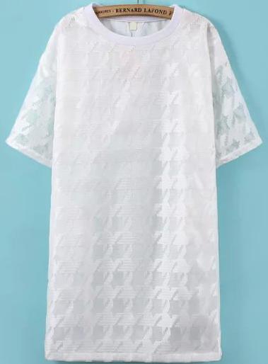 Romwe Round Neck Lace Houndstooth Dress