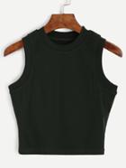 Romwe Dark Green Mock Neck Crop Tank Top