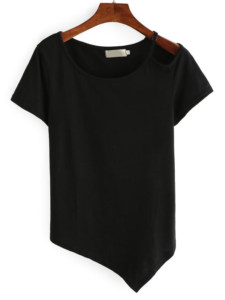 Romwe Cutout Neck Asymmetric T-shirt