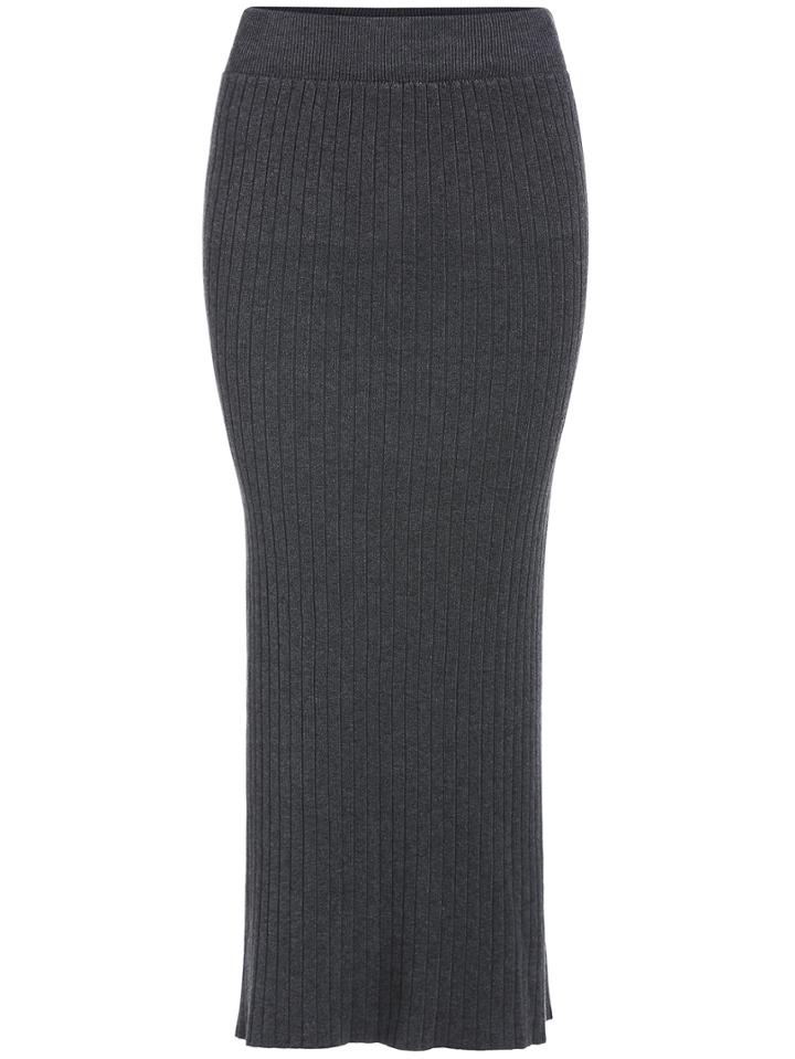 Romwe Grey Slim Split Knit Skirt
