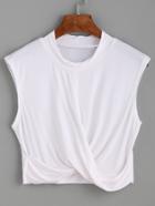 Romwe White Crew Neck Wrap T-shirt