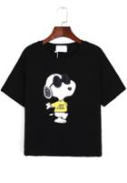 Romwe Snoopy Print Black T-shirt
