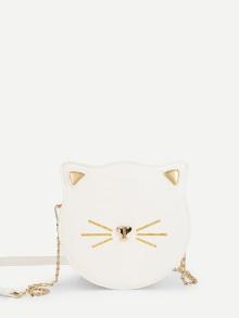 Romwe Round Pu Chain Bag With Cat Ear