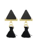 Romwe Black Color Triangle Shape Tassel Drop Earrings