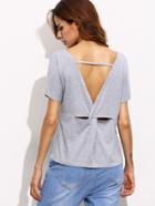Romwe Heather Grey Twist V Back T-shirt