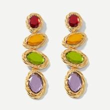 Romwe Color-block Gemstone Drop Earrings