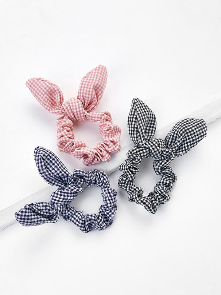 Romwe Knotted Bow Plaid Hair Tie 3pcs