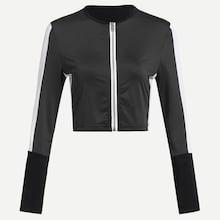 Romwe Cut And Sew Zip-up Crop Jacket